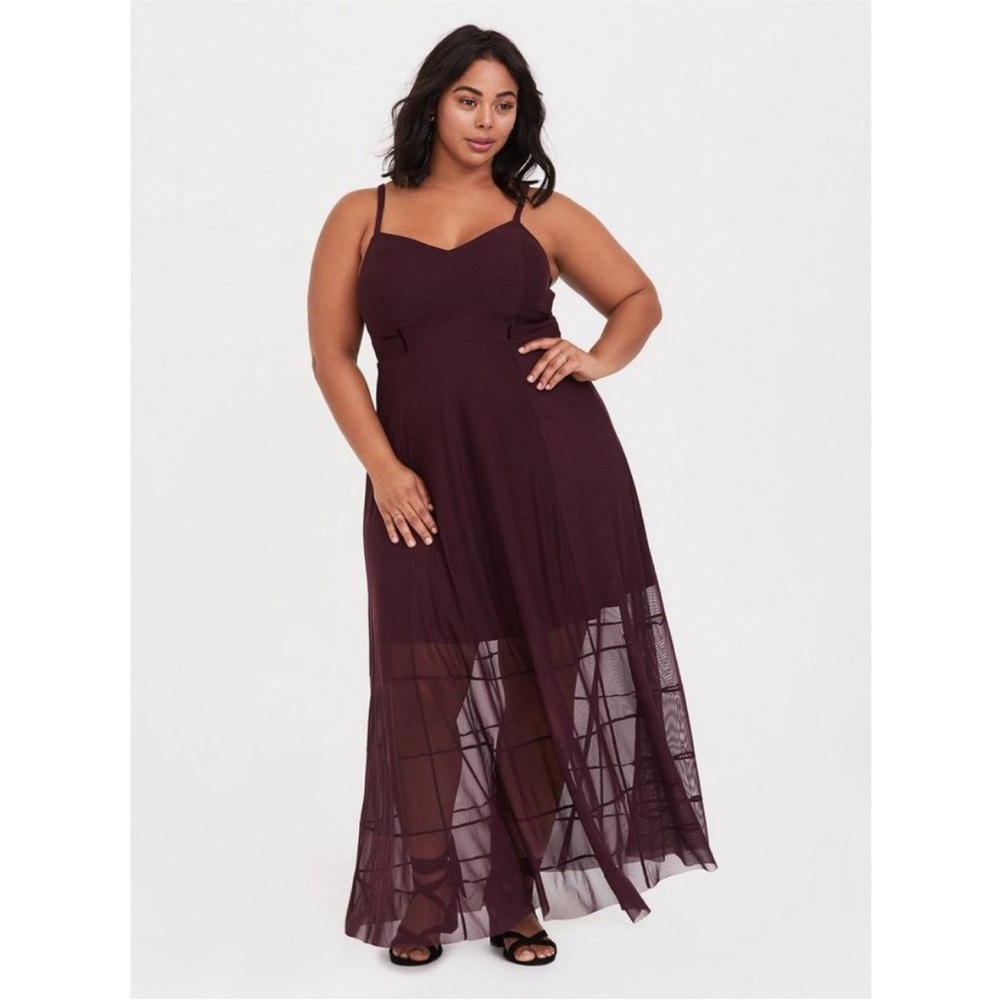 Torrid Maxi Mesh Bustier Dress in Winetasting size 3X